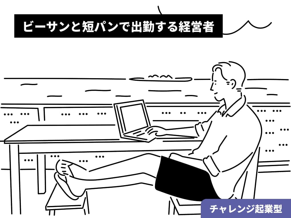 ビーサンと短パンで出勤する経営者